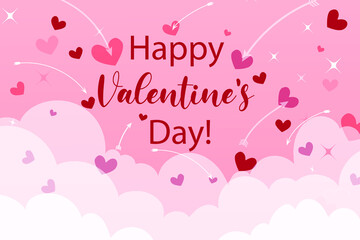 Fototapeta na wymiar Background with hearts and clouds. Flying hearts. Valentine's Day