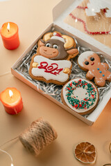Fototapeta premium Christmas cookies, holidays celebration, warm bakery background, gingerbread 