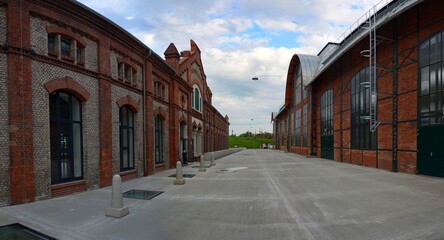 Fototapeta na wymiar Panoramic view of the former factory hall. Trojhali, Ostrava, Czech Republic.