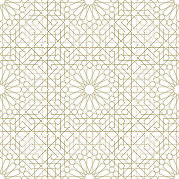 Background seamless pattern based on traditional islamic art.Brown color.Average thickness lines.