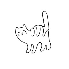 Striped cat. Vector hand-drawn doodle illustration. Black and white outline. Coloring