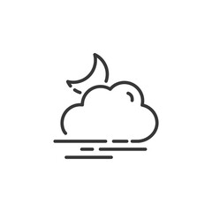 Fog and moon thin line icon. Isolated weather vector illustration