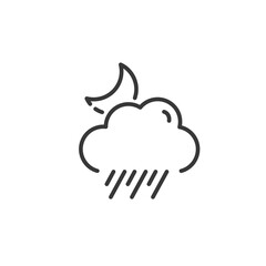 Rain, cloud and moon thin line icon. Isolated weather vector illustration