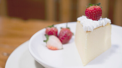 Piece of strawberry cream cake - homemade bakery concept