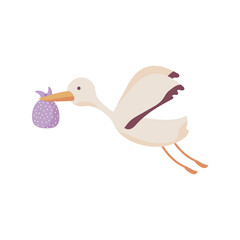 stork flying with baby bag flat style icon