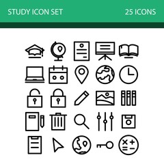 Study icon set with 25 icons, include AI CS6 and EPS 10