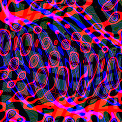 Abstract gradient liquid neon transparent layered shape seamless pattern.