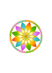 ZODIAQUE Fleur de vie symbole couleur associé aux éléments, jaune: feu ; vert : terre; rose : air ; bleu : eau