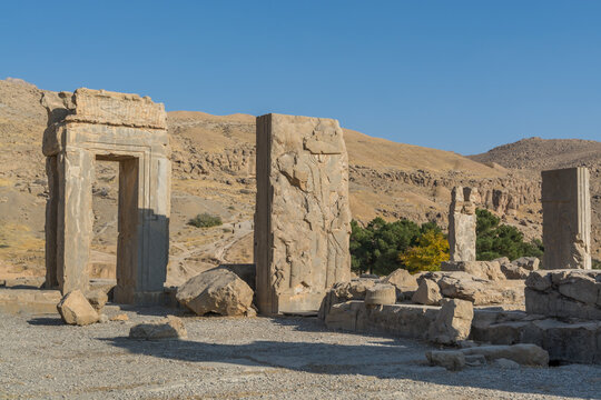 Ruins of the stone Gates in Persepolis, the ceremonial capital of the Achaemenid Empire, UNESCO declared the ruins of Persepolis a World Heritage Site in 1979.