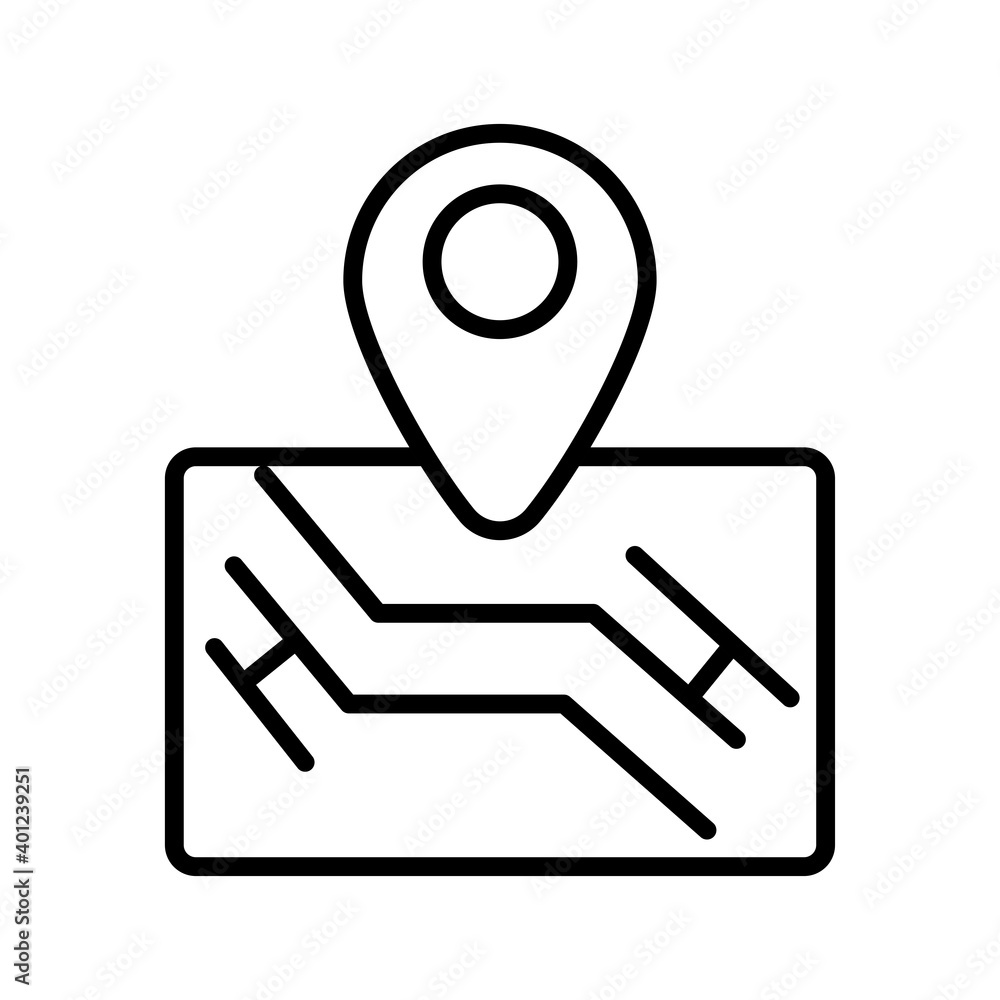 Poster paper map with pin location line style icon