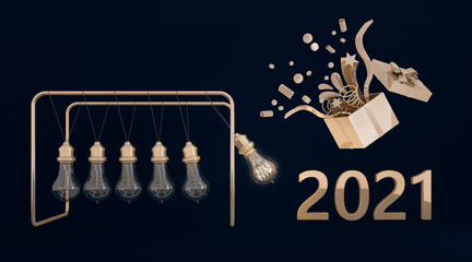 Happy New Year 2021 background with Golden 3D colored numbers. 3d rendering.