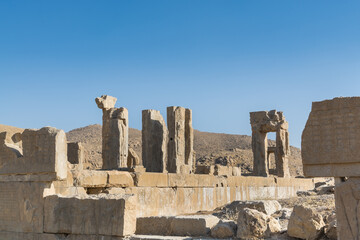 Ruins of the stone Gates in Persepolis, the ceremonial capital of the Achaemenid Empire, UNESCO declared the ruins of Persepolis a World Heritage Site in 1979.