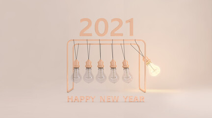 Happy New Year 2021 background with Golden 3D colored numbers. 3d rendering.