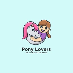 Pony Lovers Horse With Children Cute Illustration Vector.