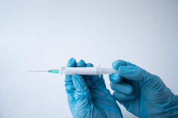 syringe close up. copy space for text. covid-19 vaccination. medicine, healthcare and pandemic...