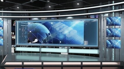 Virtual TV Studio News Set 1.2-12 Green screen background. 3d Rendering.
