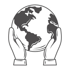 hands with world globe map save planet concept icon