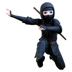 3D Rendering Cartoon Ninja Boy on White © photosvac