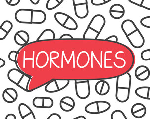 hormones word on medical pills pattern- vector illustration
