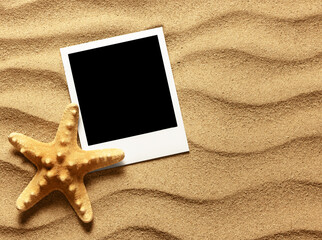 photo frames on the sea sand on the beach background