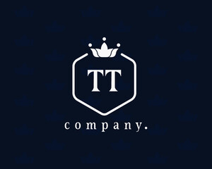 Letter TT, T luxury royal style crown monogram. Elegant, hexagonal shape with beautiful calligraphy. The vintage design book design, brand name, business card, restaurant, boutique, hotel, cafe.