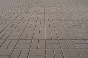 The area paved a stone gray tiles geometric pattern. The perspective is receding into the distance.