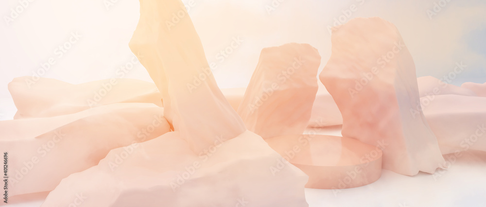 Poster abstract pink color geometric stone and rock background, minimalist mockup for podium display or sho