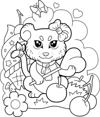 little cute lion cub, coloring book, funny illustration