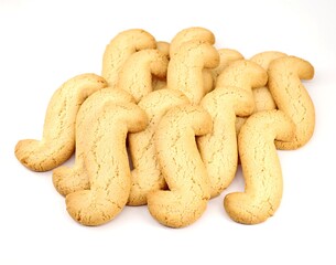 Esse biscuits, S cookies in english, on white background . They are home made butter biscuit originating from the autonomous region of Friuli, in Italy