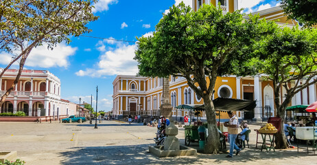 Parque Central in front of Our Lady of the Assumption Cathedral or Granada Cathedral in Granada, Nicaragua