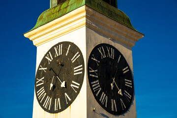 Old clock tower at Petrovaradin fortress in Novi Sad, Serbia