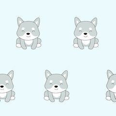 Vector pattern with cute dog. Puppy. a cartoon dog is sitting. little wolf. gray puppy.
