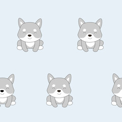 Pattern with cute dog. Puppy. a cartoon dog is sitting. little wolf. gray puppy.
