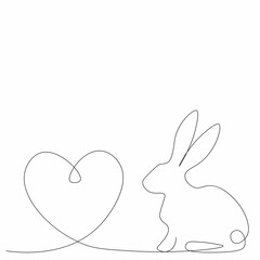 Valentines day background with heart and cute bunny, vector illustration