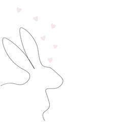 Valentines day background with heart and cute bunny, vector illustration