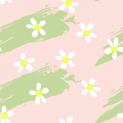 Pattern illusration with white daisy flowers. Seamless vector texture with flowers. 