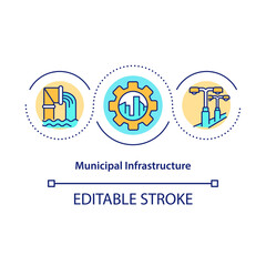 Municipal infrastructure concept icon. Water and electric systems idea thin line illustration. State infrastructure modernisation. Vector isolated outline RGB color drawing. Editable stroke