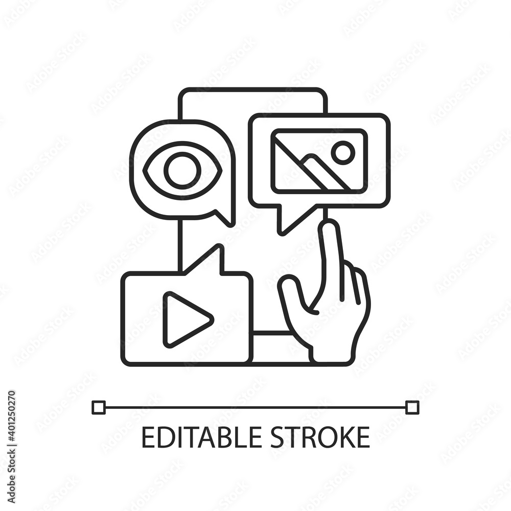 Poster content marketing linear icon. marketing focused on creating and distributing content online. thin l