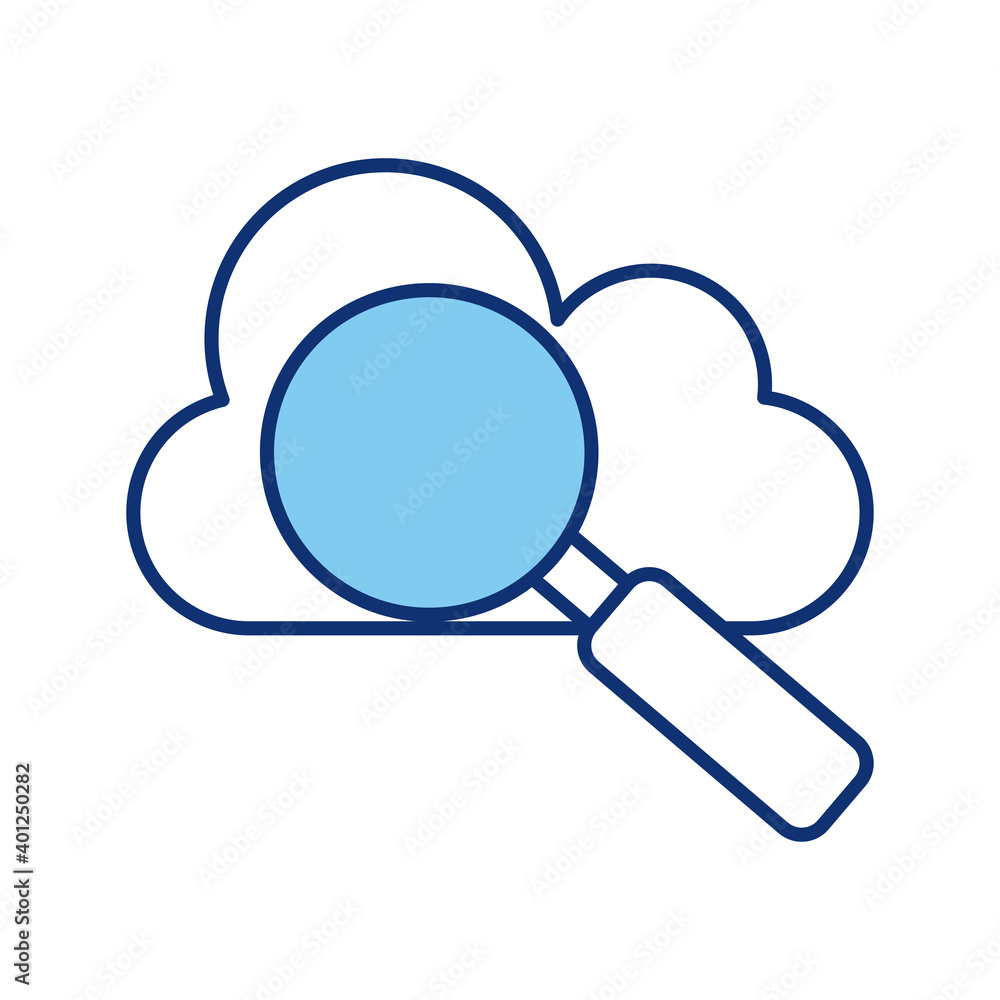 Poster cloud computing with magnifying glass line style icon