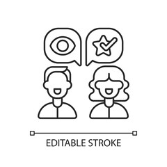 Word of mouth marketing linear icon. Consumers interest in product is reflected in dialogues. Thin line customizable illustration. Contour symbol. Vector isolated outline drawing. Editable stroke