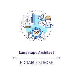 Landscape architect concept icon. Urban planning. Residence area construction. Civil engineering idea thin line illustration. Vector isolated outline RGB color drawing. Editable stroke