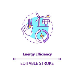 Energy efficiency concept icon. Sustainability in development. Reduce emission and cost. Civil engineering idea thin line illustration. Vector isolated outline RGB color drawing. Editable stroke