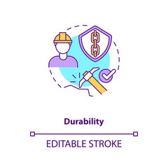 Durability concept icon. Concrete material. Resistance to weathering action and damage. Civil engineering idea thin line illustration. Vector isolated outline RGB color drawing. Editable stroke