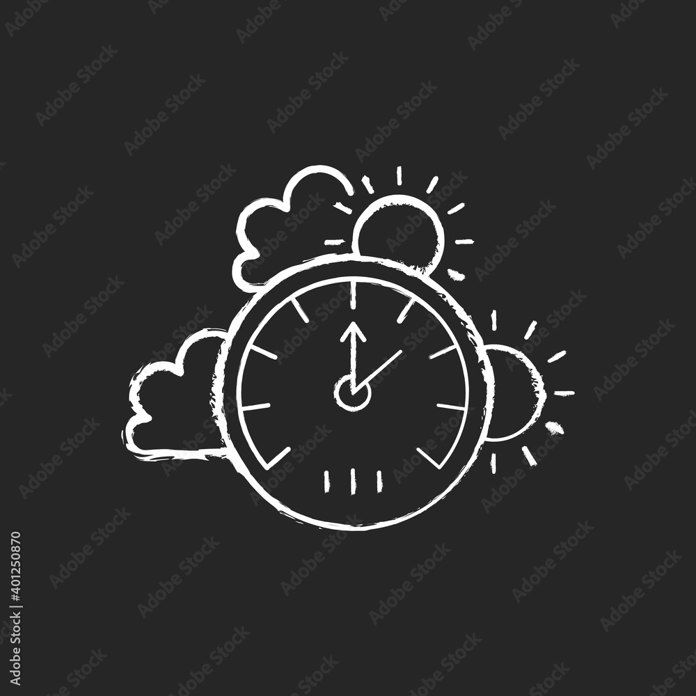 Sticker Barometer chalk white icon on black background. Measuring air pressure in certain environment. Meteorological instrument. Atmospheric pressure and altitude. Isolated vector chalkboard illustration