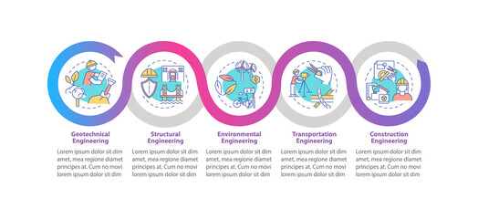 Professional engineering work vector infographic template. Structural survey presentation design elements. Data visualization with 5 steps. Process timeline chart. Workflow layout with linear icons