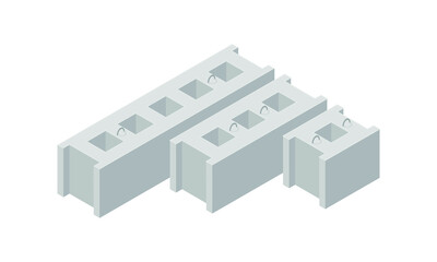 Vector illustration cement blocks isolated on a white background. Concrete foundation block icon in isometric view. Precast concrete block in flat style. Building materials for construction purposes.