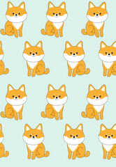 Print. pattern with cute dog. Puppy. the cartoon dog lies. the dog is sitting. puppy. shibu inu
