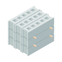 Vector illustration cement blocks isolated on a white background. Concrete foundation block icon in isometric view. Precast concrete block in flat style. Building materials for construction purposes.