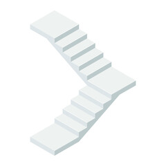 Industrial flight of stairs icon in isometric view. Vector illustration concrete staircase with a turn isolated on a white background. Isometric modern stair without rails in flat style. Cartoon. 3D.