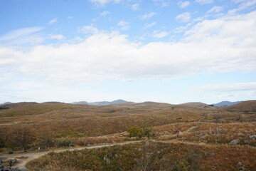 The landscape of Akiyoshi plateau in Akiyoshidai Kokutei Koen, Akiyoshidai National Park, in Yamaguchi, Japan - 秋吉台 日本	